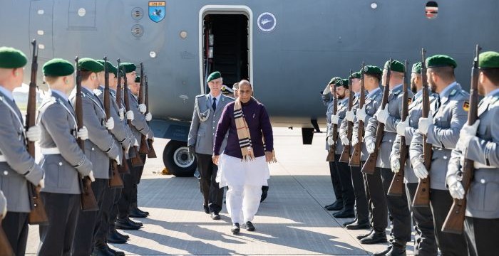 Defence Minister Rajnath Singh arrives in Berlin