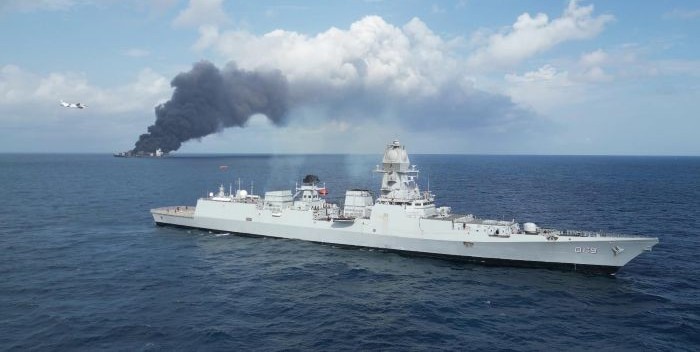 Singapore cargo ship catches fire, 18 crew members rescued