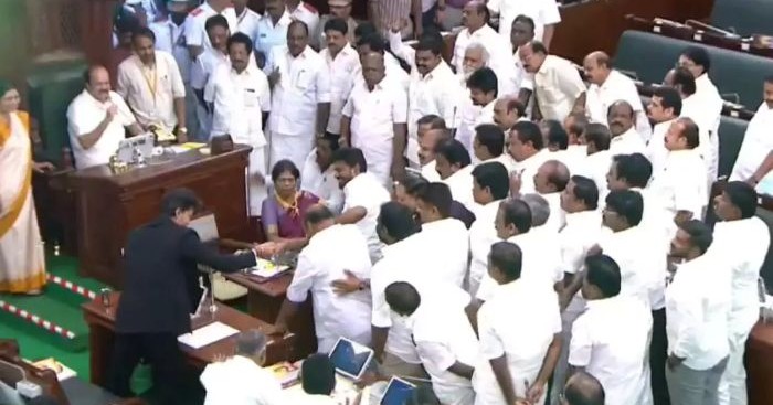 DMK MLAs evicted from TN Assembly amid uproar